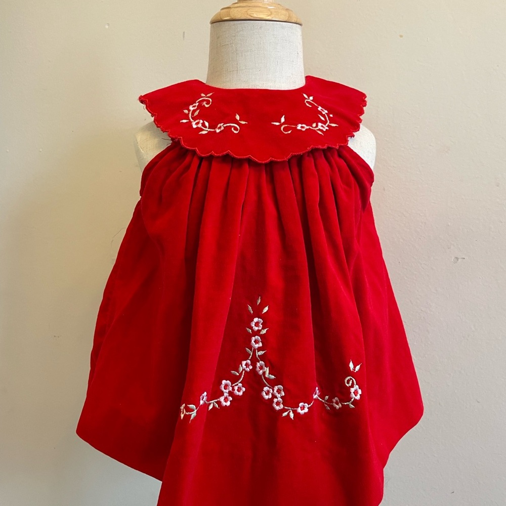 VINTAGE Red Embroidered Kids Dress. BABY SIZE 6/9 months